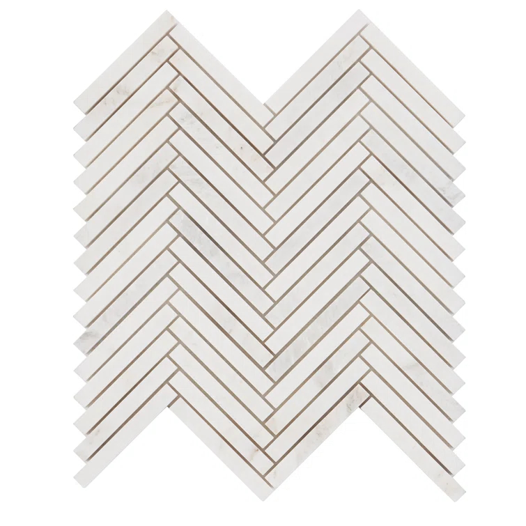Polar White 11 in. x 11.61 in. Herringbone Polished Marble Mosaic Tile (0.89 Sq. Ft. / Sheet)