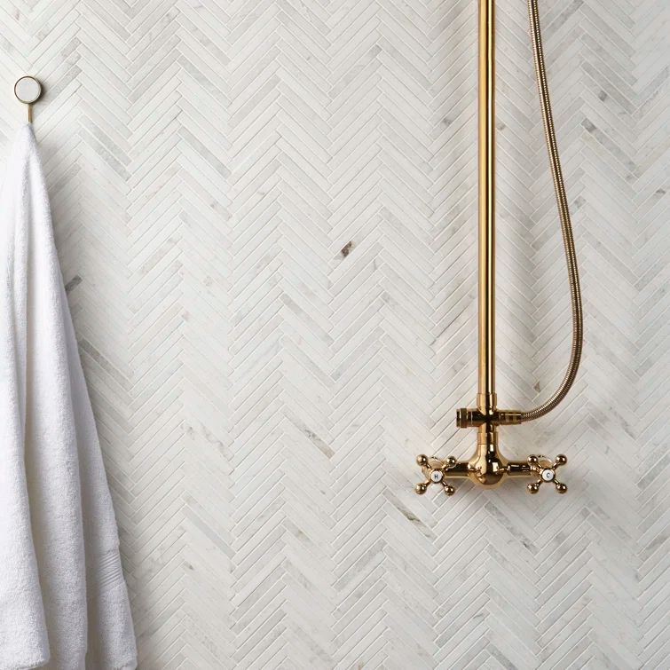 Polar White 11 in. x 11.61 in. Herringbone Polished Marble Mosaic Tile (0.89 Sq. Ft. / Sheet)