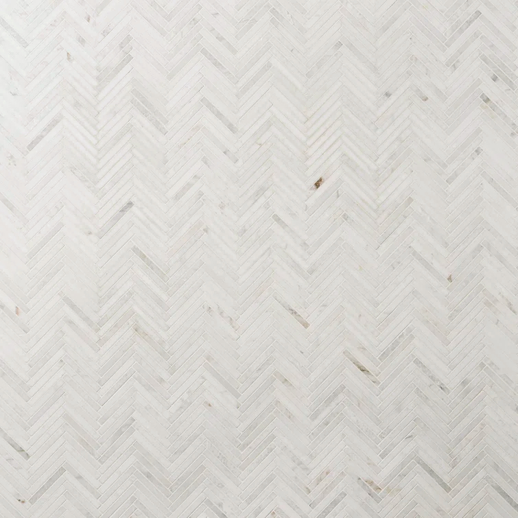 Polar White 11 in. x 11.61 in. Herringbone Polished Marble Mosaic Tile (0.89 Sq. Ft. / Sheet)