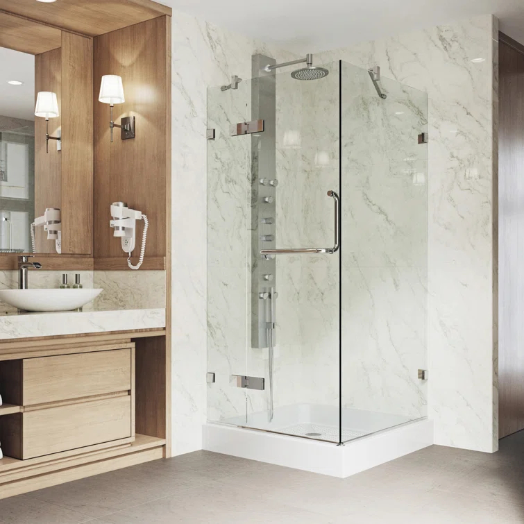 Monteray 36" W x 36" D x 79" H Hinged Frameless Shower Enclosure with 3/8Clear Glass&Base
