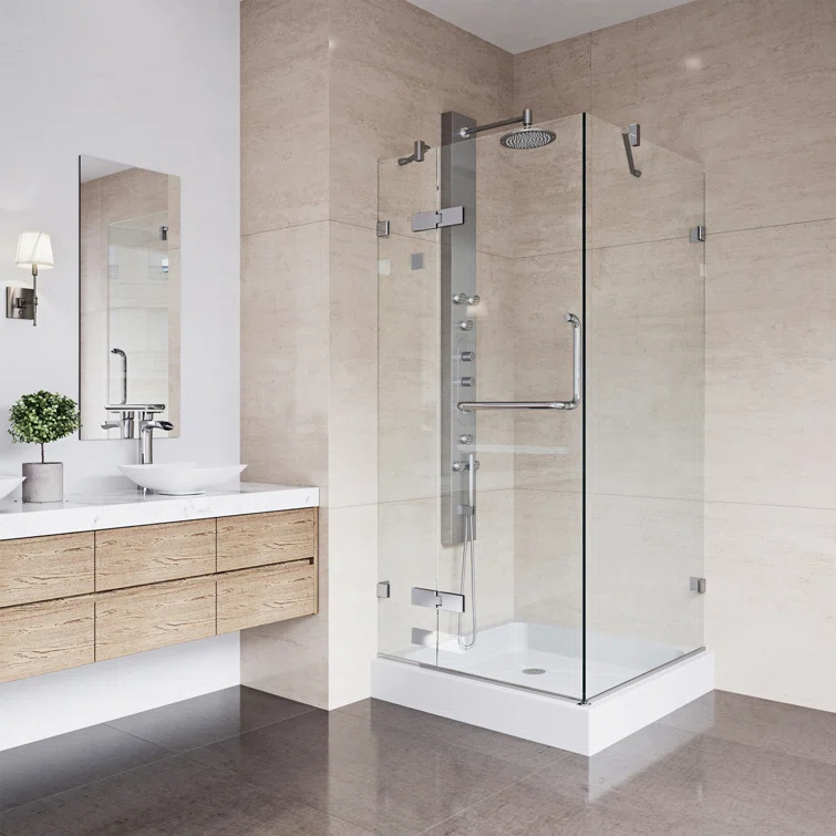 Monteray 36" W x 36" D x 79" H Hinged Frameless Shower Enclosure with 3/8Clear Glass&Base