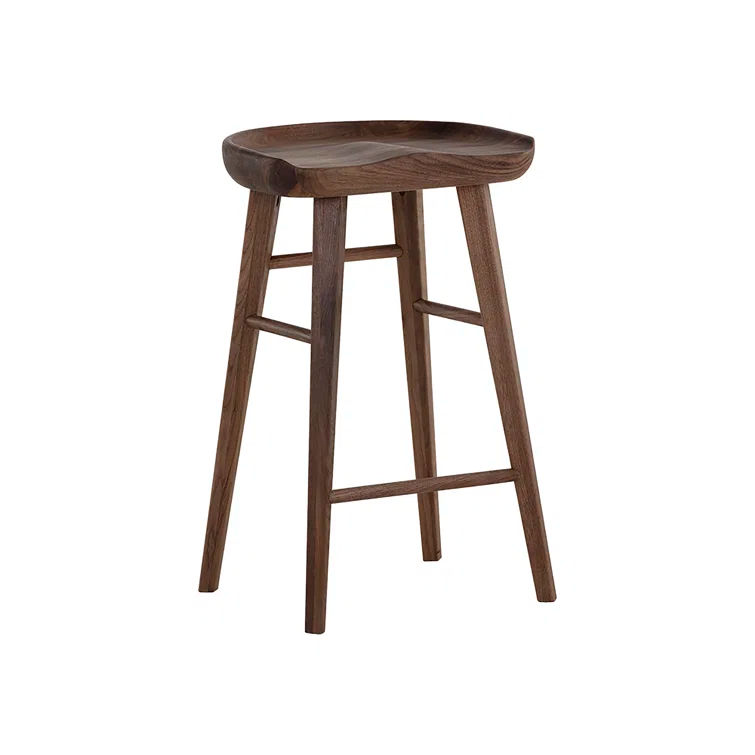 Dominic Walnut Wood Counter Stool with Sculpted Seat