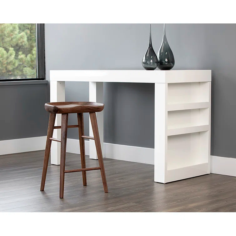Dominic Walnut Wood Counter Stool with Sculpted Seat