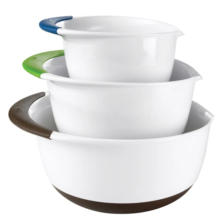 OXO Good Grips 3 Piece Nesting Mixing Bowl Set with Red, Green, and Blue Handles