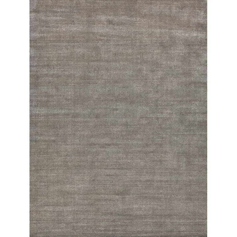 Handmade Rectangular Silver and Dark Gray Wool Viscose Area Rug
