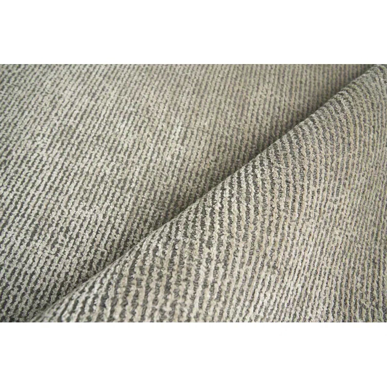 Handmade Rectangular Silver and Dark Gray Wool Viscose Area Rug