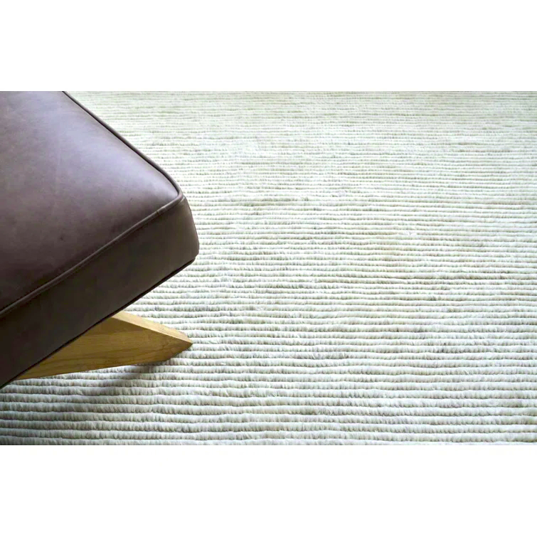 Kaza Striped Hand-Knotted Wool White/Ivory Area Rug