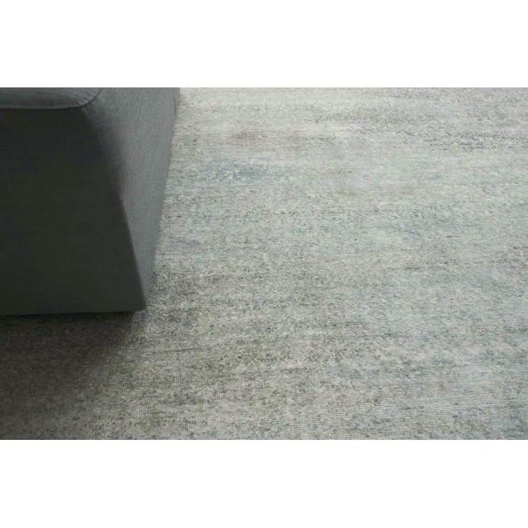 Hand-Knotted Ivory and Dark Gray Silk Abstract Rug
