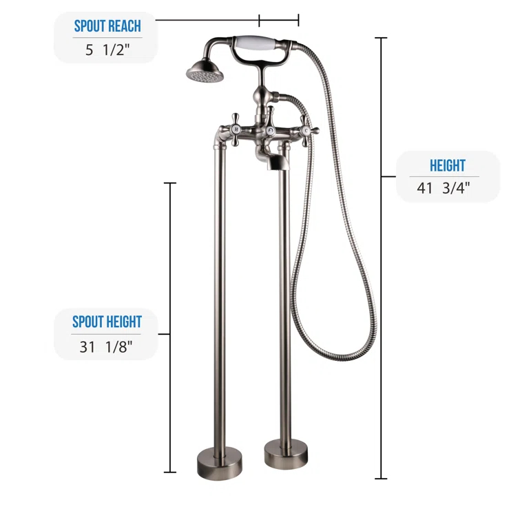 Tahoe 2 Handle Floor Clawfoot Tub Faucet with Diverter