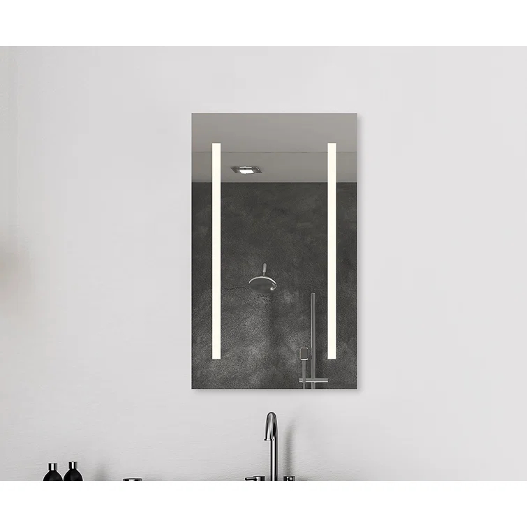 Recessed Frameless 1 Door Medicine Cabinet with 4 Adjustable Shelves and LED Lighting and Electrical Outlet
