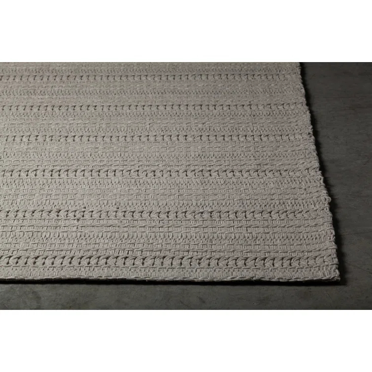 Taupe Rectangular Hand-Woven Wool Area Rug with Cotton Backing