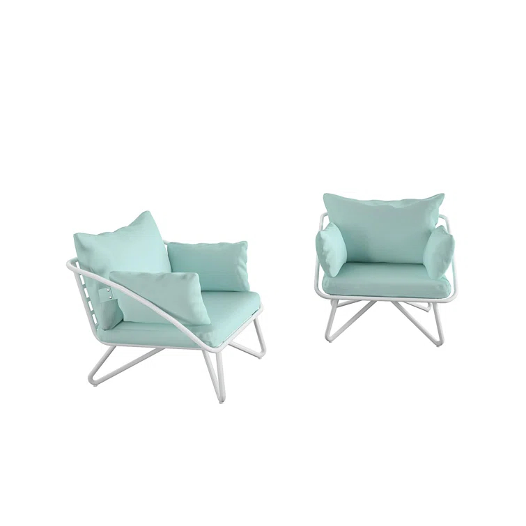 Teddi Powder Coated Steel Outdoor Lounge Chair with Cushions