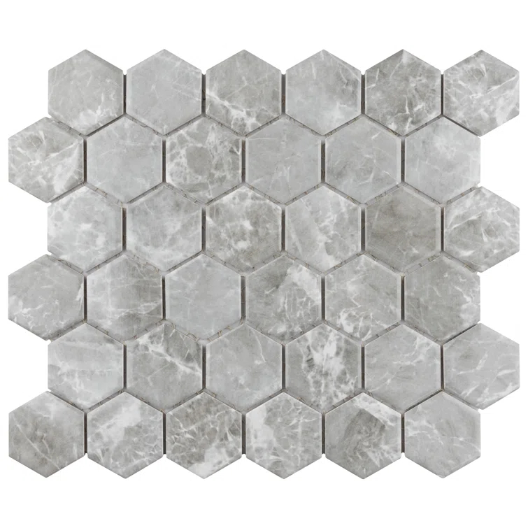 Flo 2" Hex Grey 11-1/8" x 12-5/8" Porcelain Mosaic Floor and Wall Tile