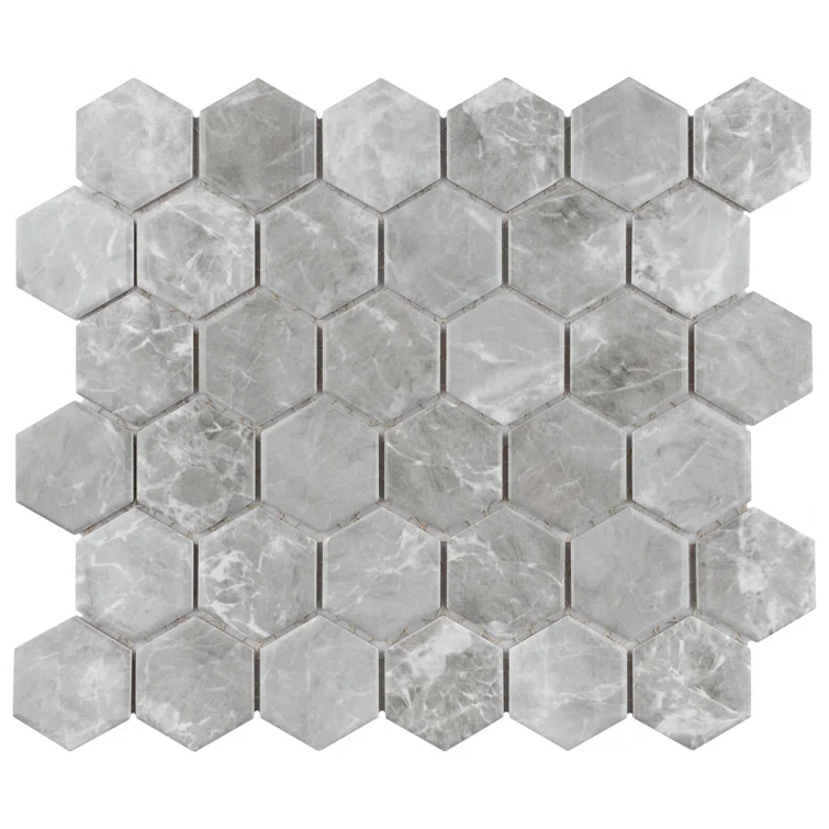Flo 2" Hex Grey 11-1/8" x 12-5/8" Porcelain Mosaic Floor and Wall Tile