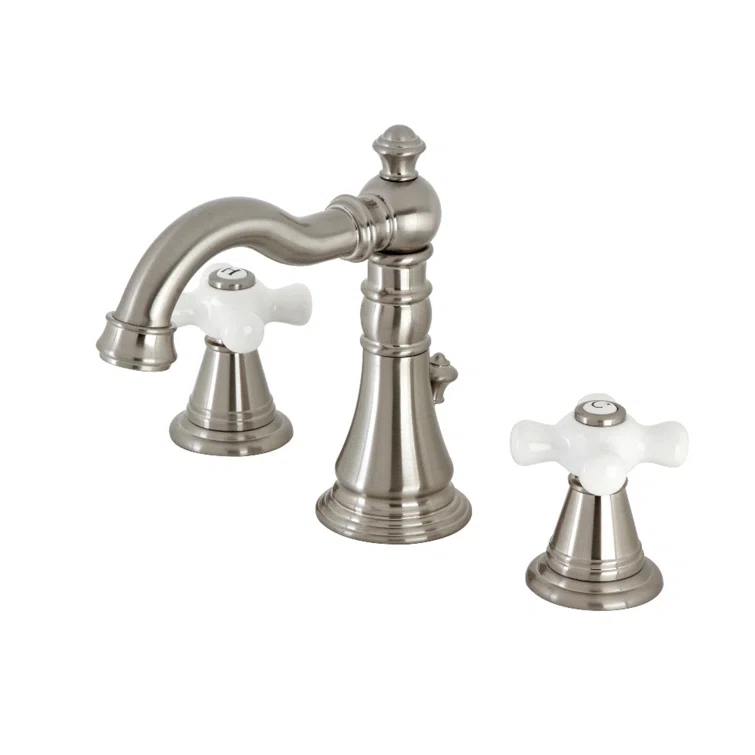 Kingston Brass American Classic Two-Handle 3-Hole Deck Mount Widespread Bathroom Faucet with Pop-Up Drain