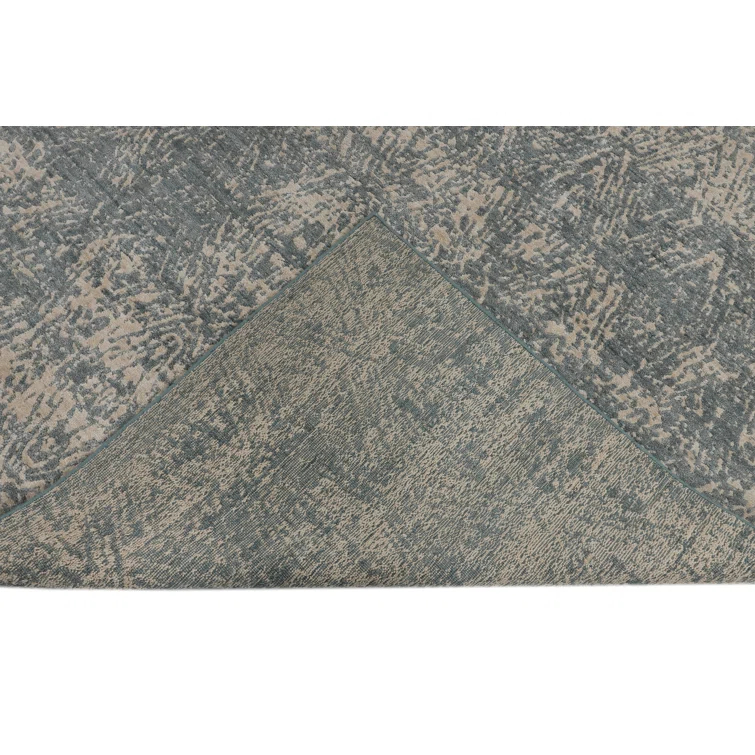 Handmade Blue and Beige Wool Viscose 10' x 14' Rectangular Rug