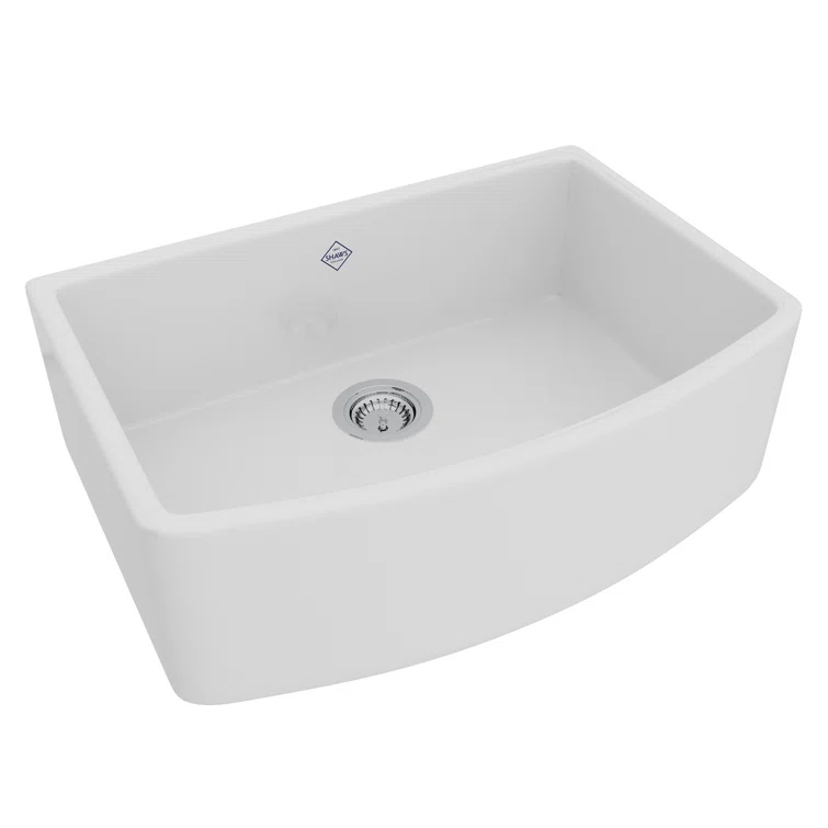 Waterside 30" Single Bowl Farmhouse Bowed Apron Front Fireclay Kitchen Sink