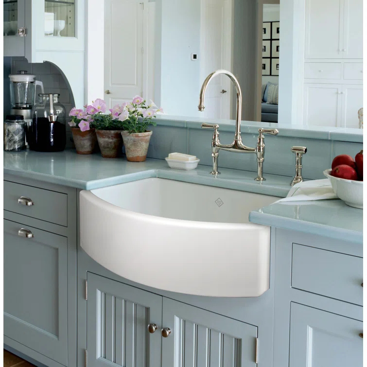 Waterside 30" Single Bowl Farmhouse Bowed Apron Front Fireclay Kitchen Sink