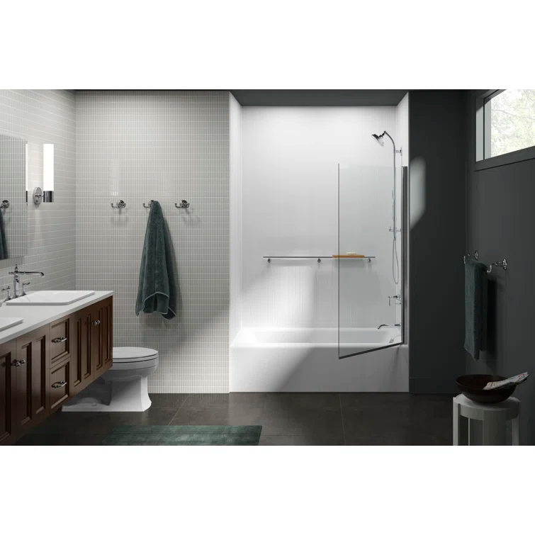 Aerie Bath Screen Thick Crystal Clear Glass and Square Corner