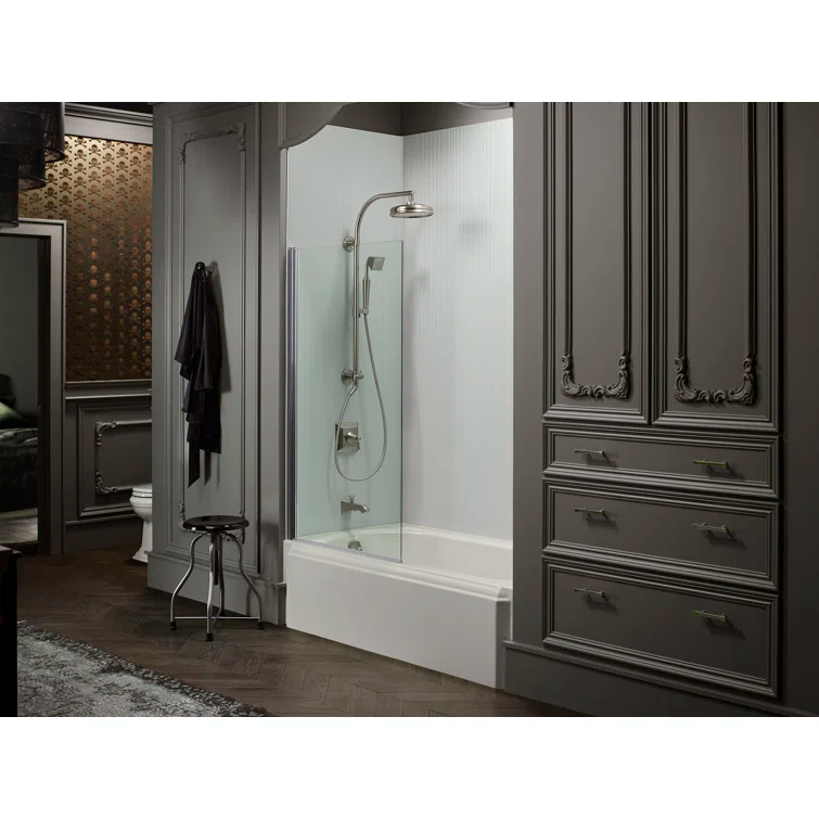 Aerie Bath Screen Thick Crystal Clear Glass and Square Corner