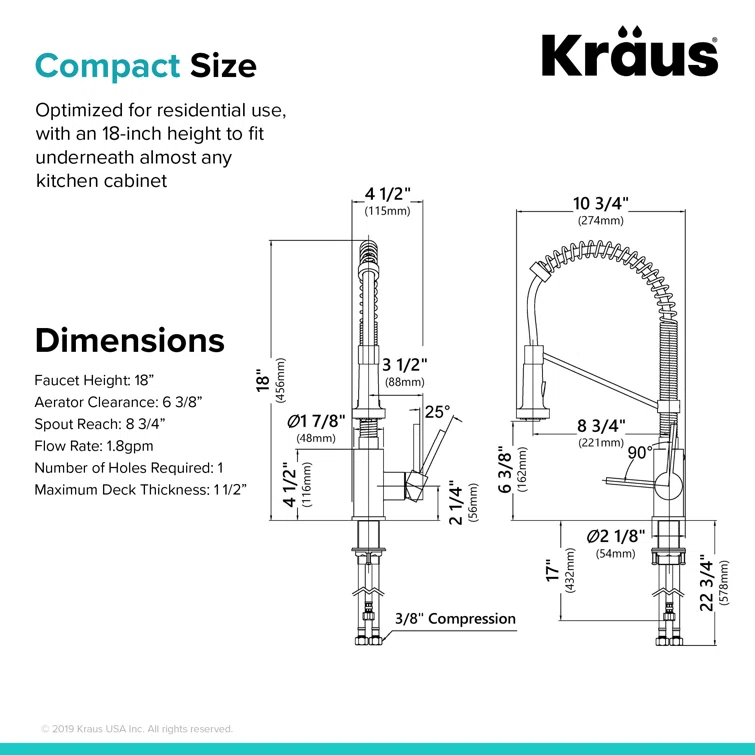 KRAUS Bolden Commercial Style 2-Function Single Handle Pull Down Kitchen Faucet
