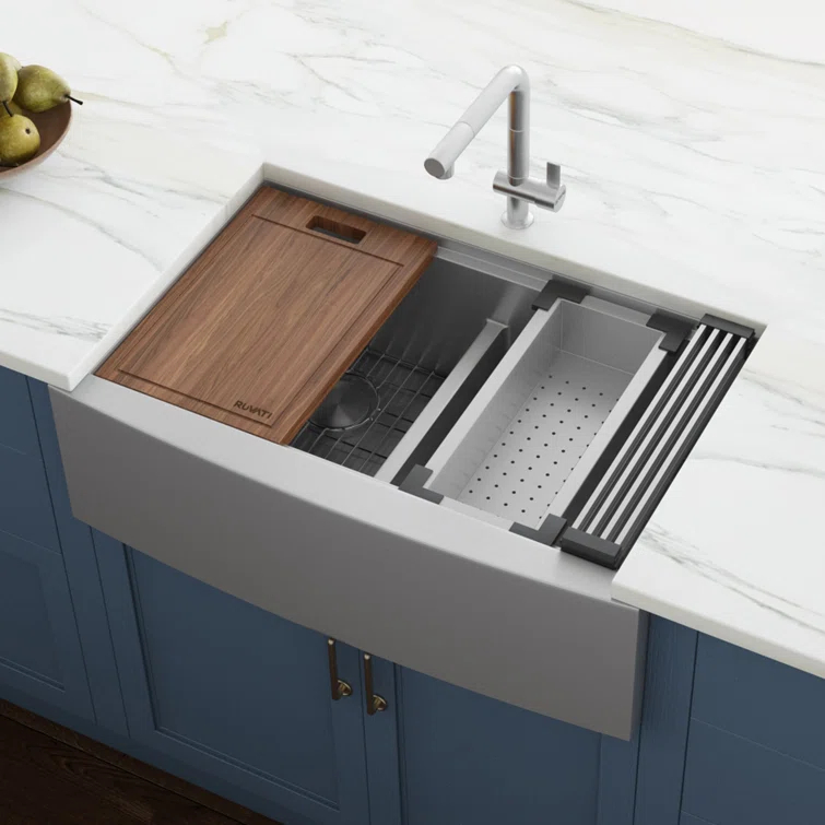 Ruvati RVH9301 Ruvati 36" Apron-front Workstation Low-Divide  50/50 Farmhouse Kitchen Sink Stainless Steel