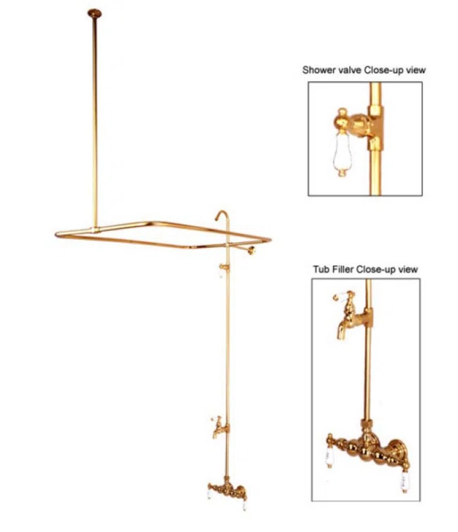 Kingston Brass CC63T2 Kingston Brass Vintage Three-Handle 2-Hole Tub Wall Mount Clawfoot Tub Faucet with Shower Enclosure