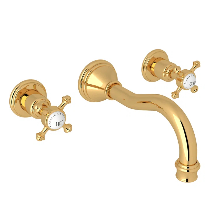 Polished Nickel Wall Mounted Brass Faucet with Dual Handles
