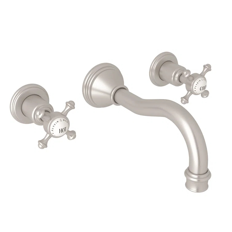 Polished Nickel Wall Mounted Widespread Faucet with Brass Handles