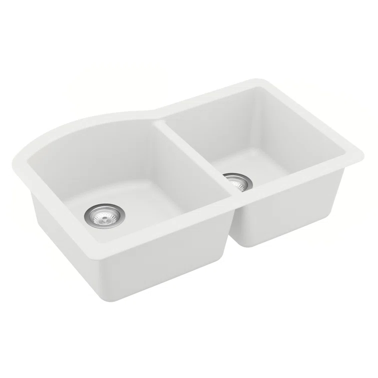 Karran Undermount Quartz Composite 32'' X 21'' 60/40 Double Bowl Kitchen Sink