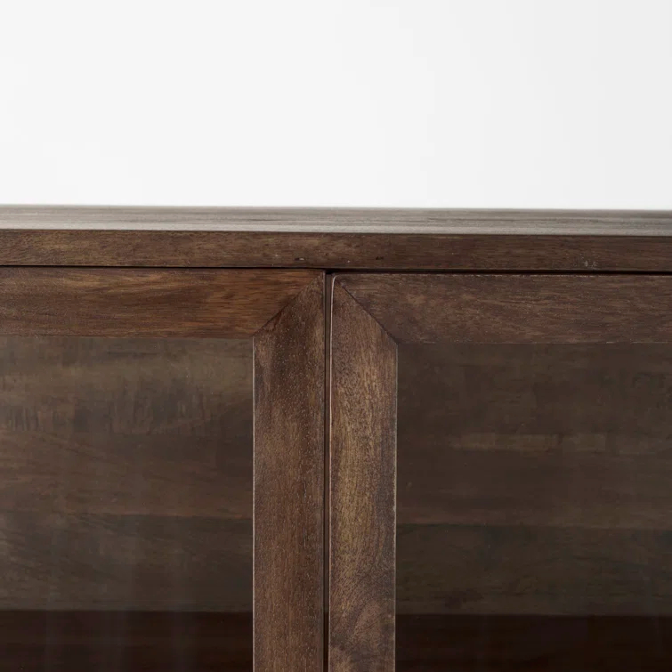 Medium Brown Mango Wood and Black Iron Curio Cabinet
