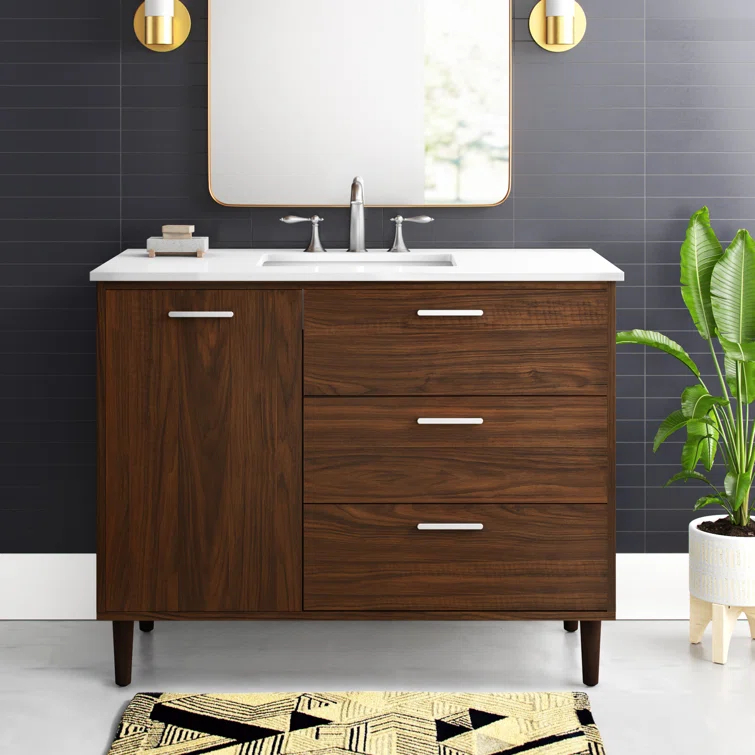 Burroughs 42'' Single Bathroom Vanity with Engineered Marble Top