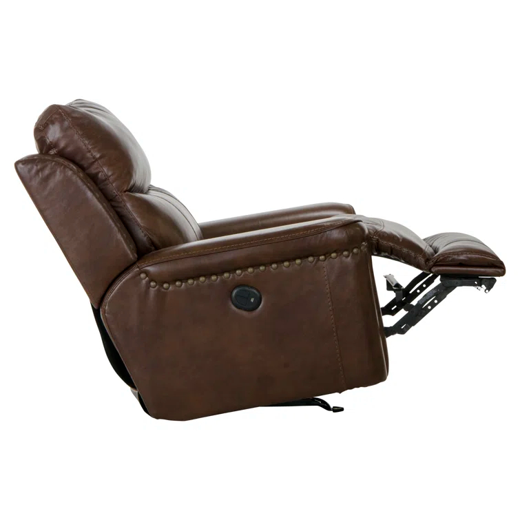 Hildi Top Grain Italian Leather Match Power Recliner with USB Charging Port