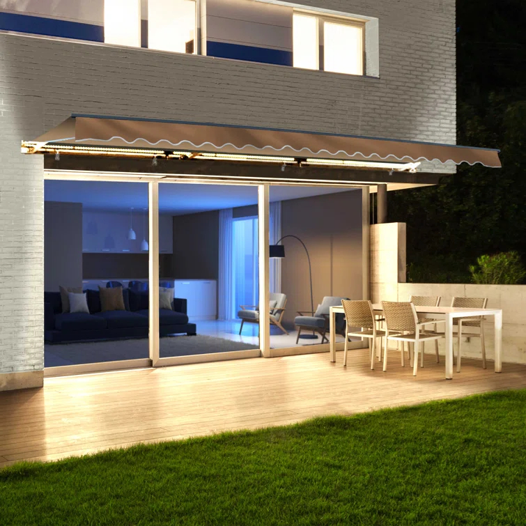 Semi-Cassette Patio Awning with LED Lights - Moroccan Collection