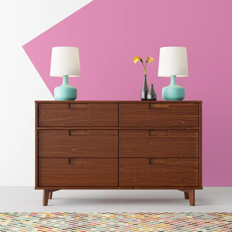 Yarber 6 Drawer Solid Wood Double Dresser