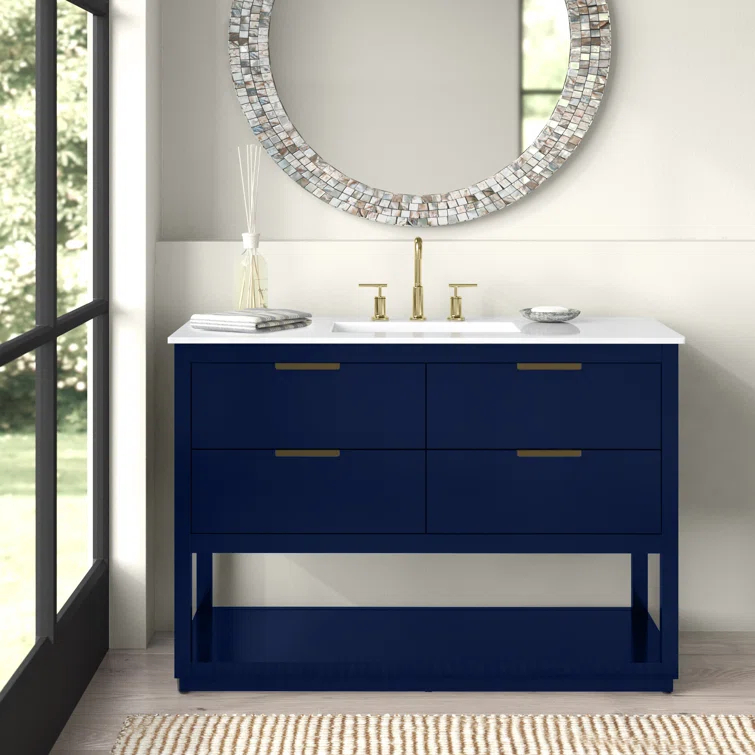 Hokku Designs Greenburg 48'' Single Bathroom Vanity with Engineered Marble Top