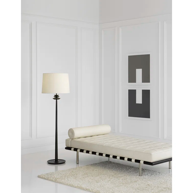 Aged Iron Floor Lamp with White Linen Shade