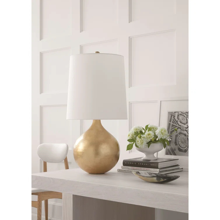 Elegant Gilded Orb Base Table Lamp with Linen Shade