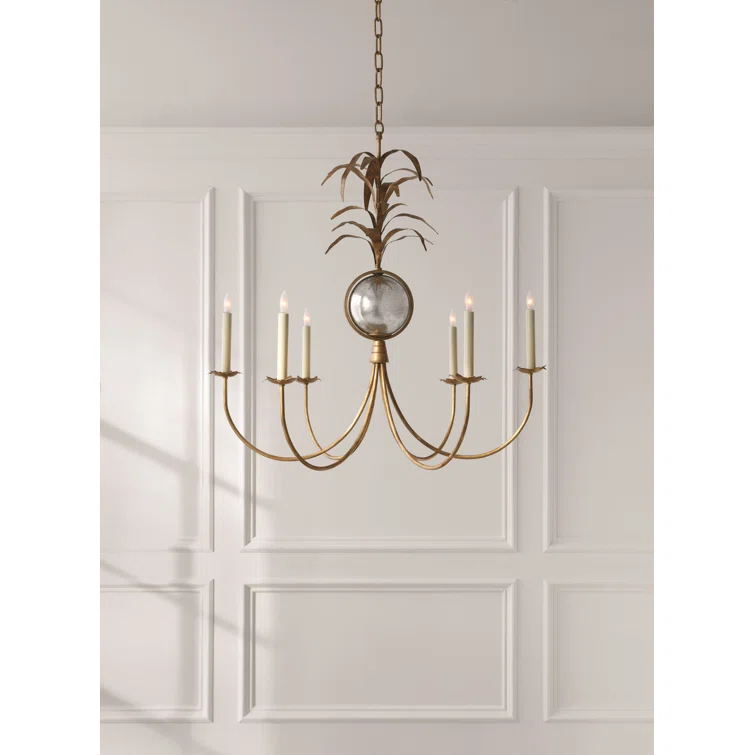 Gilded Iron 6-Light Chandelier with Leaf Accents