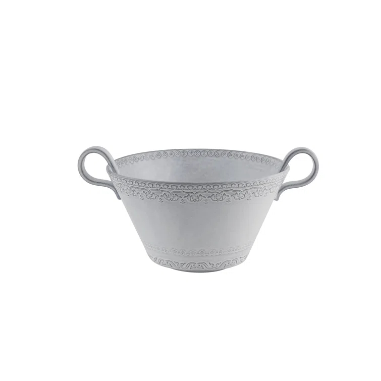 Antique White Ceramic Microwave Safe Salad Bowl with Handles