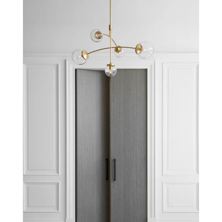 Soft Brass 5-Light Chandelier with Clear Glass Shades