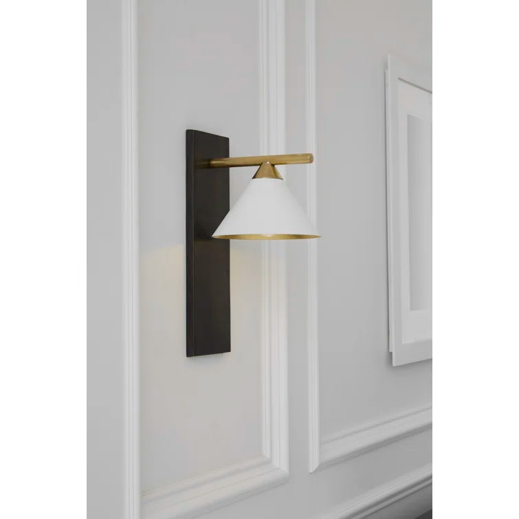 Cleo Bronze and Matte White 14" Armed Wall Sconce