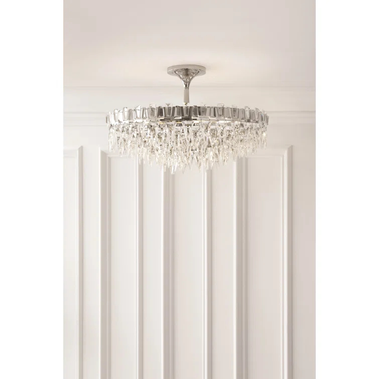Polished Nickel Crystal 10-Light Semi Flush Mount