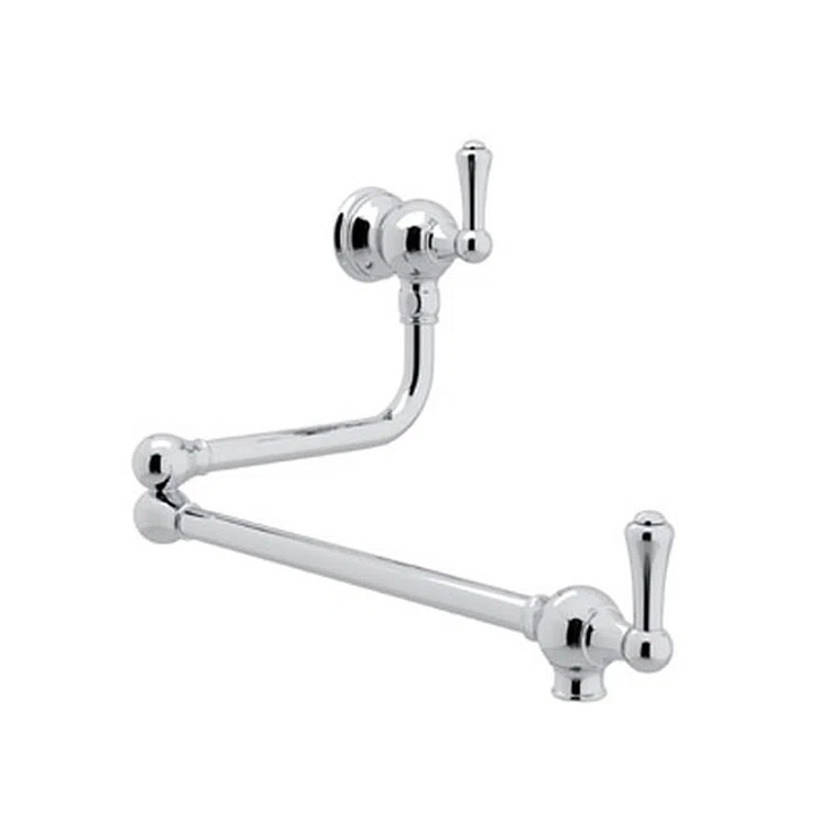 Perrin & Rowe® Wall Mount Swing Arm Pot Filler with Lever Handles in Polished Chrome