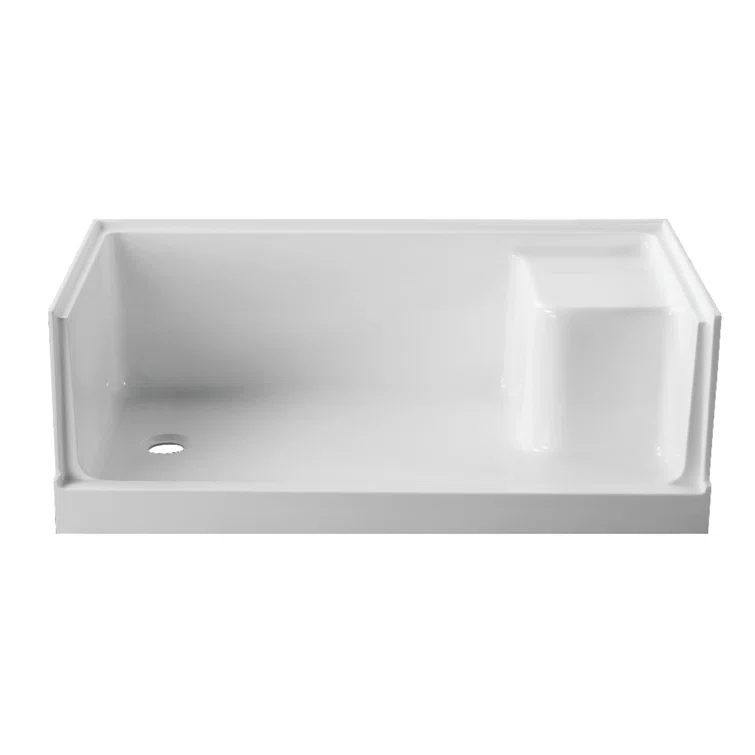 Kingston Brass Grenada 60-Inch x 32-Inch Anti-Skid Acrylic Shower Base with Integral Seat