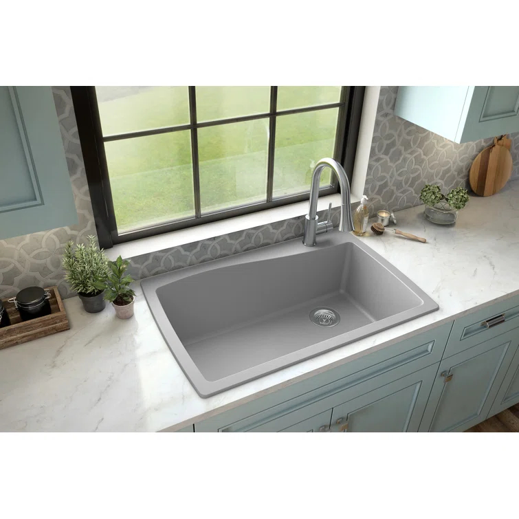 Karran Karran Drop-in Quartz Composite 34'' X 22'' 1-Hole Single Bowl Kitchen Sink QT-722-GR
