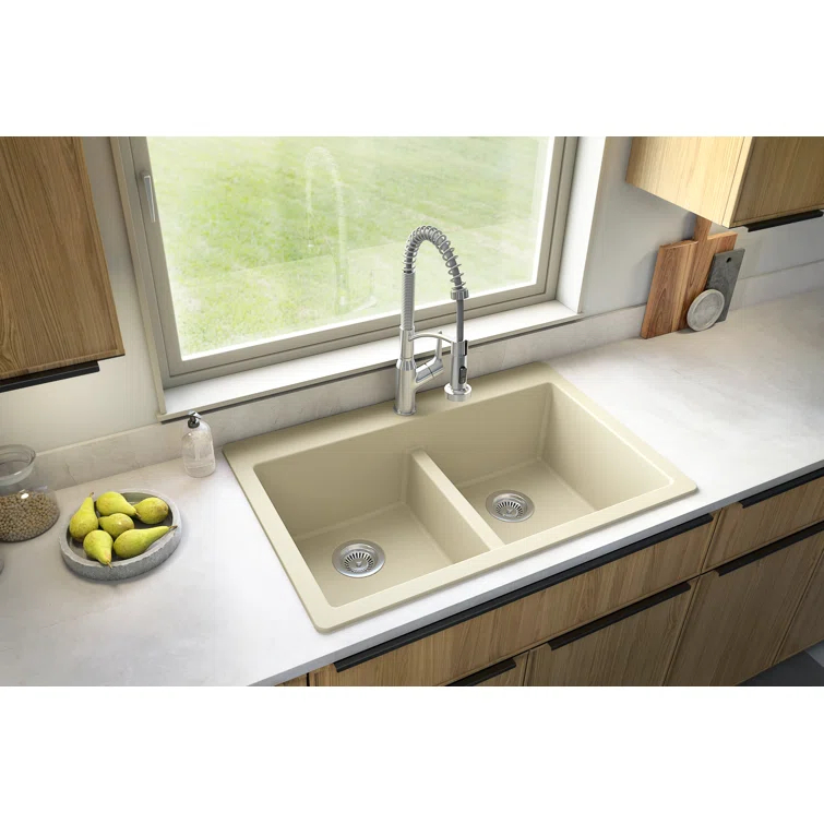 Karran Quartz 33'' X 22'' 50/50 Double Bowl Composite Drop-in Kitchen Sink