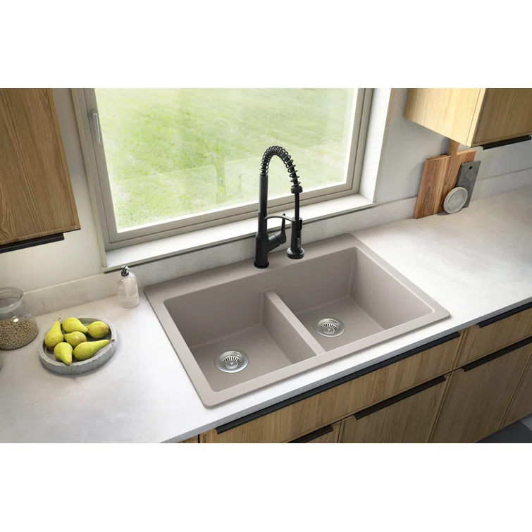 Karran Quartz 33'' X 22'' 50/50 Double Bowl Composite Drop-in Kitchen Sink