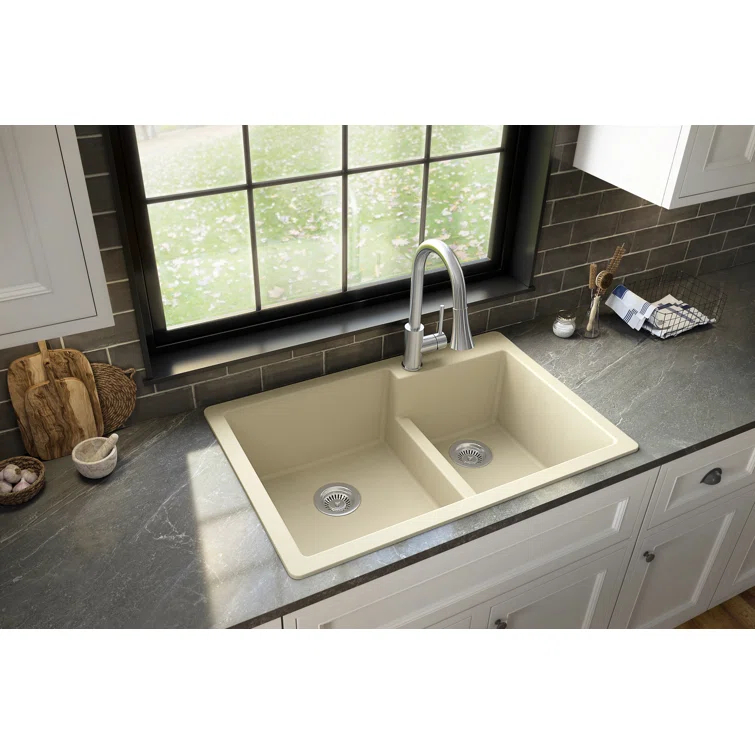 Karran Quartz 33'' X 22'' 60/40 Double Bowl Drop-in Kitchen Sink