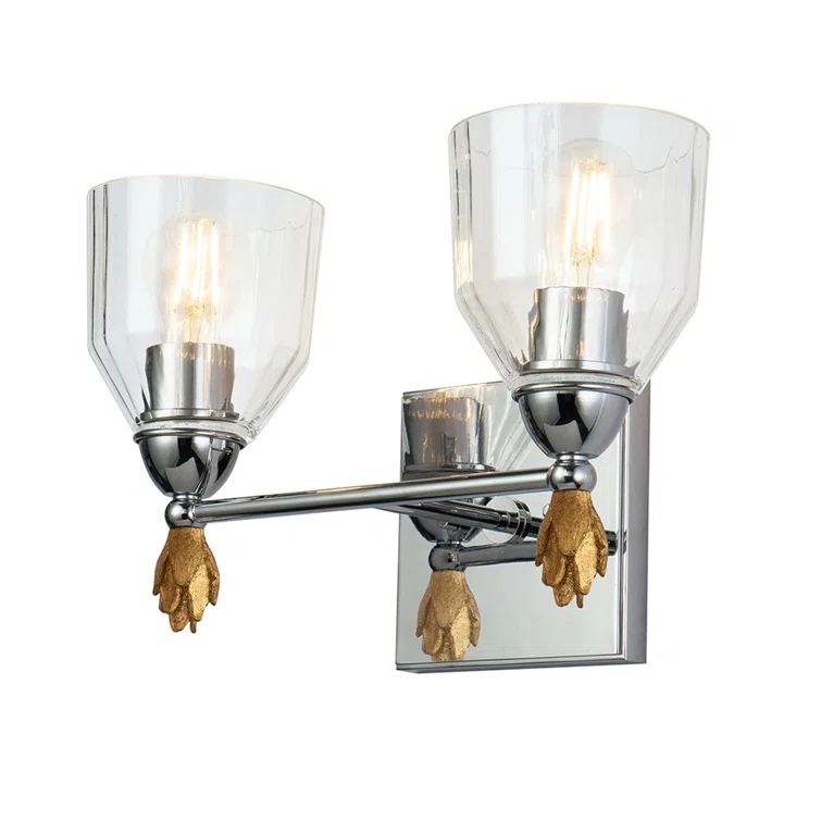 Regal Elegance Polished Chrome & Gold 2-Light Vanity Fixture